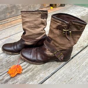 Free People Italian Leather and Canvas Boots Brown size 37